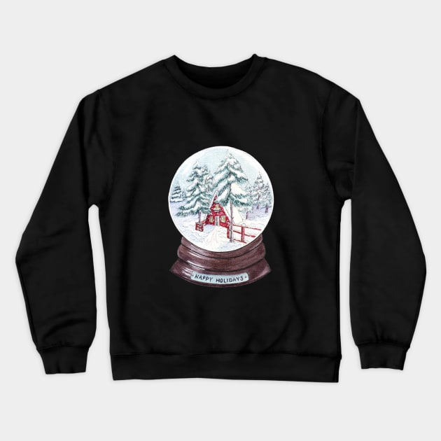 Snow globe Winter house with "Happy Holidays" Crewneck Sweatshirt by Wolshebnaja